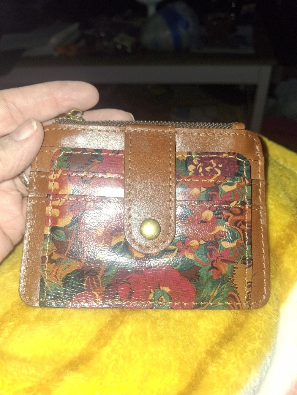 Patricia Nash Brown Floral Cardholder Wallet with Snap Closure